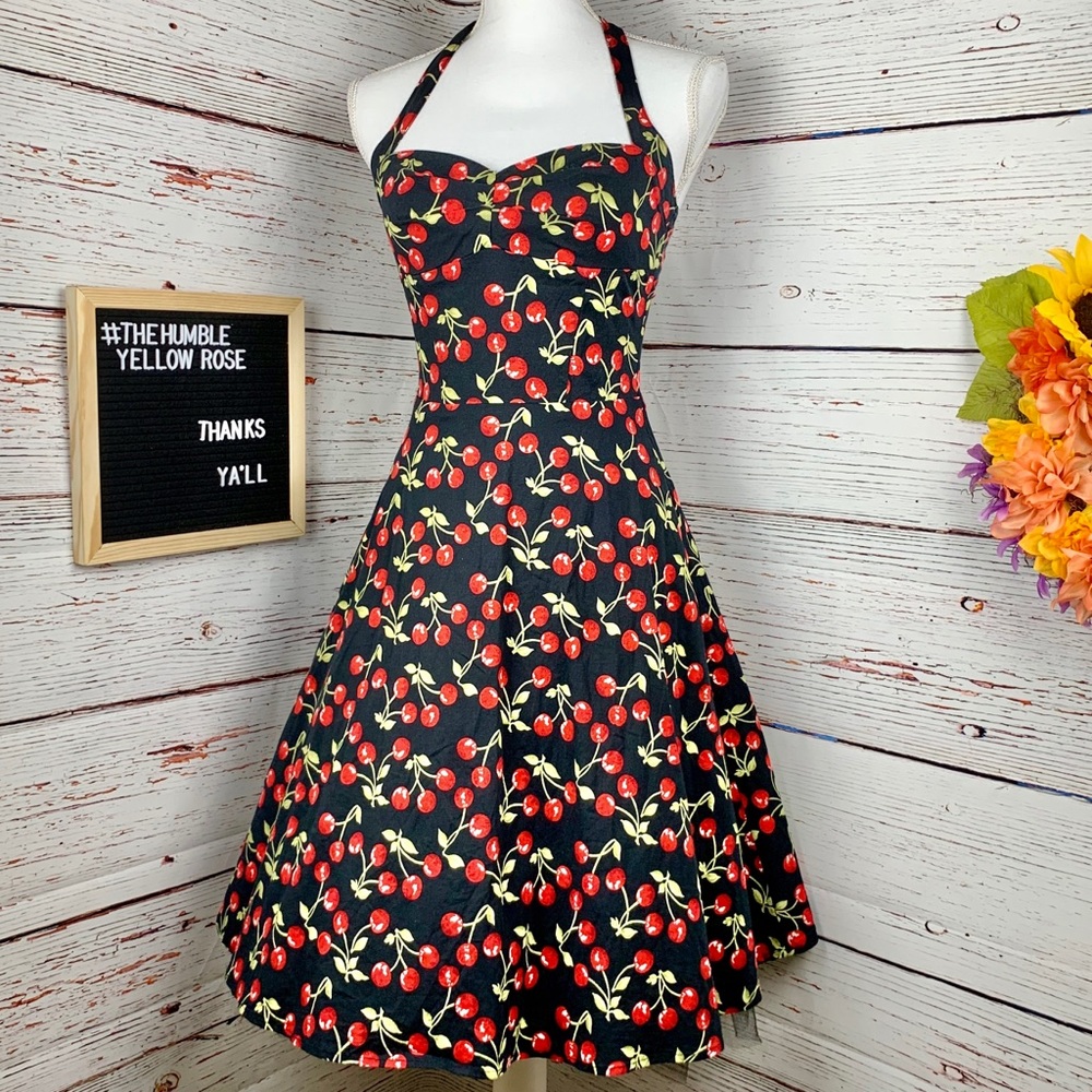 Vintage Ruby Rox Cherry Halter Pinup Rockabilly Dress Size 7